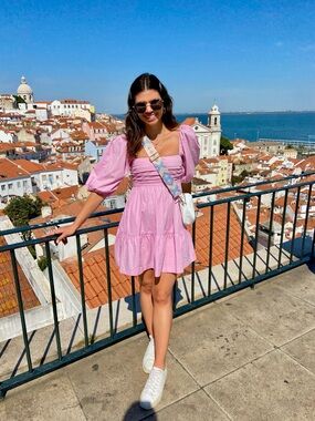 Abercrombie & Fitch Pink Puff-Sleeve Mini Dress